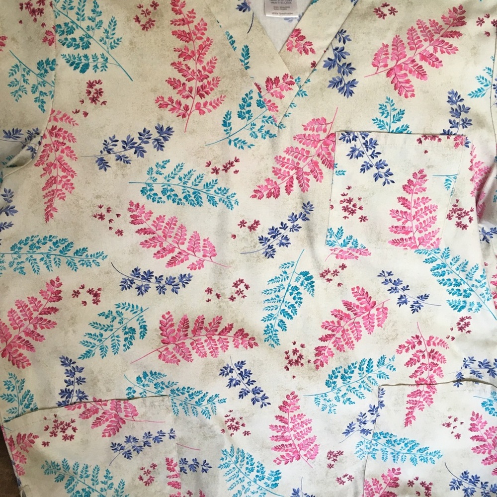 Tan leaf scrub top